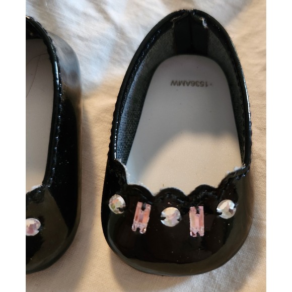 American Girl Doll Merry Magenta Black Patent Leather Flats Shoes Rhinestone - Picture 2 of 7